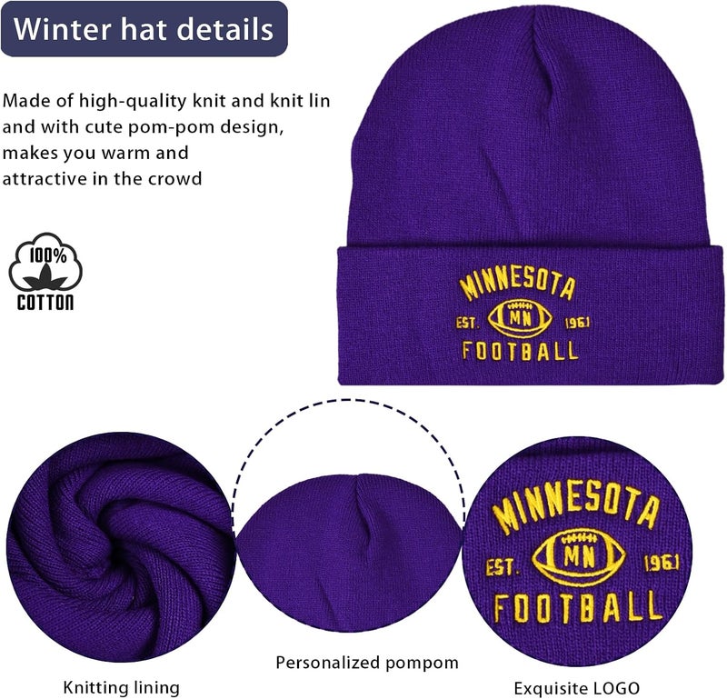 mtstaowe Vintage Classic Skull Cap Embroidery Beanie Fasion Hat Cuffed Winter Hat Knit Comes with Warm Gloves Gifts for Men Women Fans - Image 2